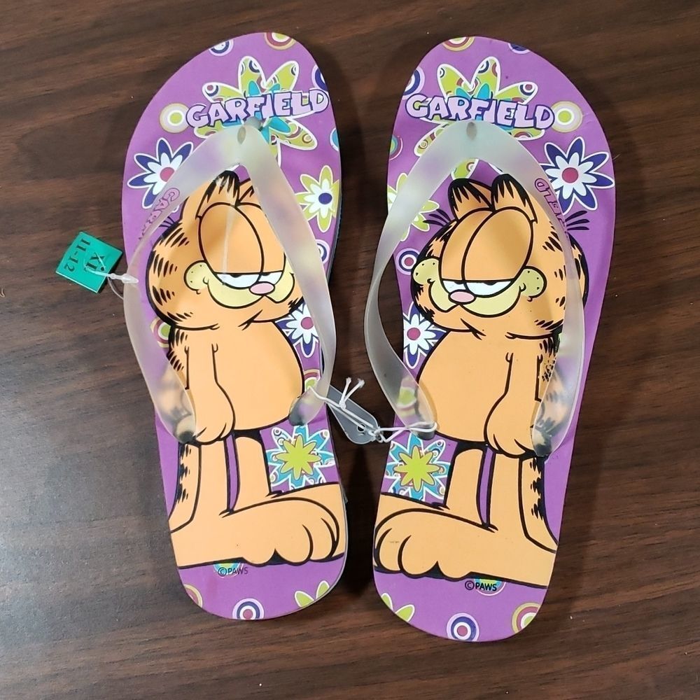 Vintage Purple Garfield Flip‎ Flops Thong Sandals XL 11-12